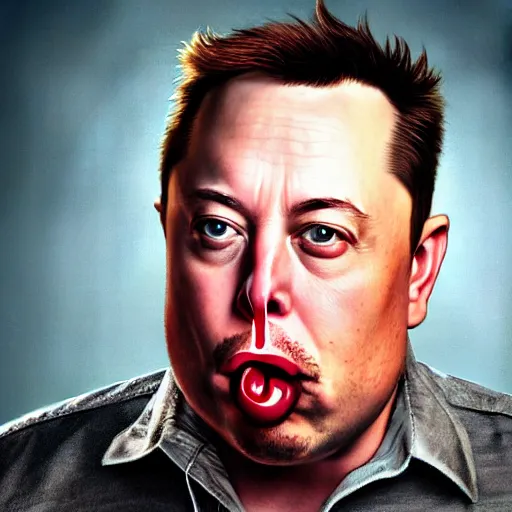 Image similar to stunning award winning hyperrealistic hdr 8 k highly detailed portrait photo of morbidly obese elon musk eating a rocket