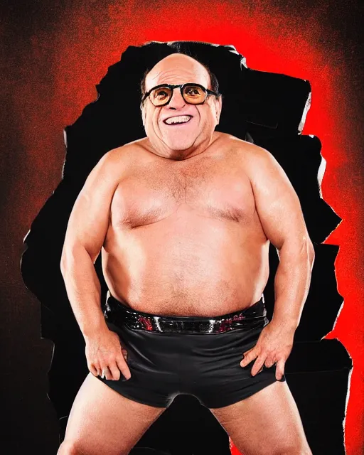 Image similar to portrait of danny devito as a wwe professional wrestler. photographic, photography