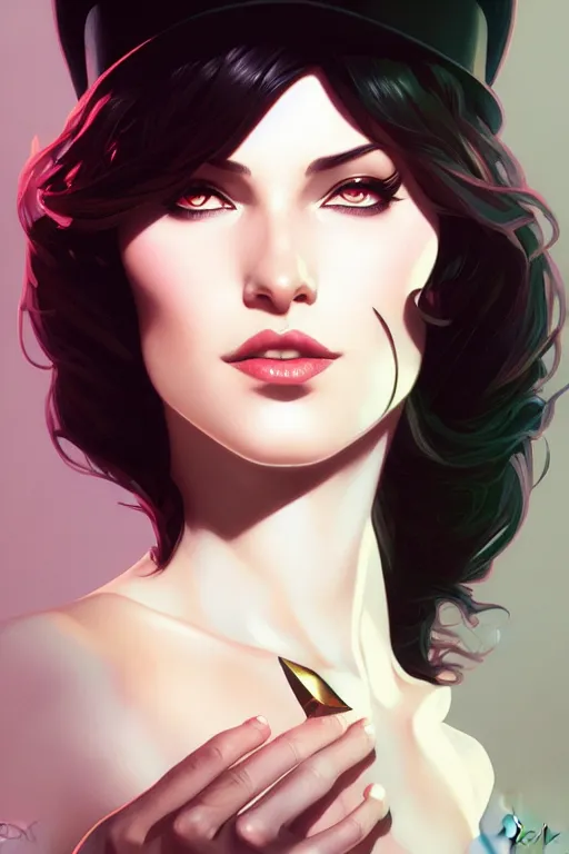 Prompt: a portrait of zatanna, fantasy, sharp focus, intricate, elegant, digital painting, artstation, matte, highly detailed, concept art, illustration, ambient lighting, art by ilya kuvshinov, artgerm, alphonse mucha, and greg rutkowski