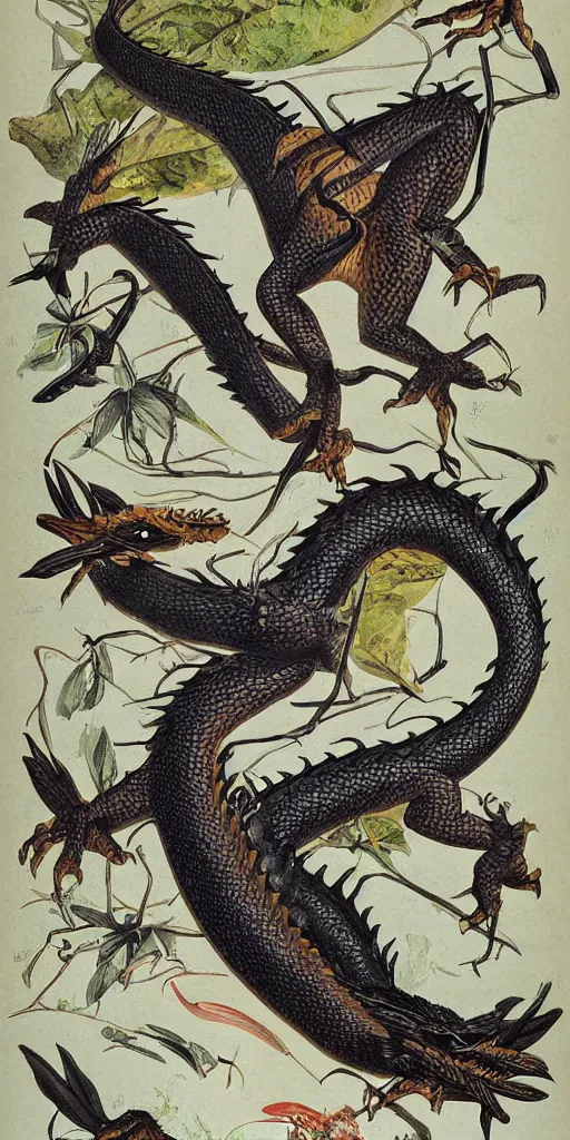 Image similar to field guide illustration painting of a dragon by john audubon and david allen sibley, detailed art