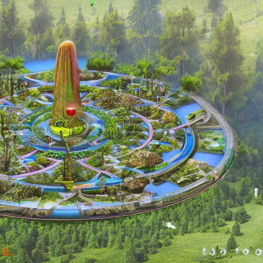 Image similar to highly detailed civilization in symbiosis with nature and technology in harmony