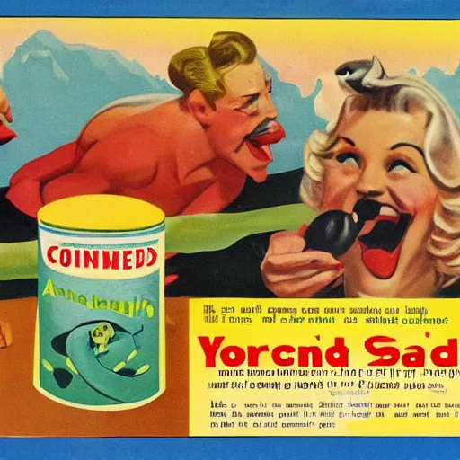 Image similar to an advertisement for a cereal meant to be eaten by snakes circa 1 9 5 0 s, art,