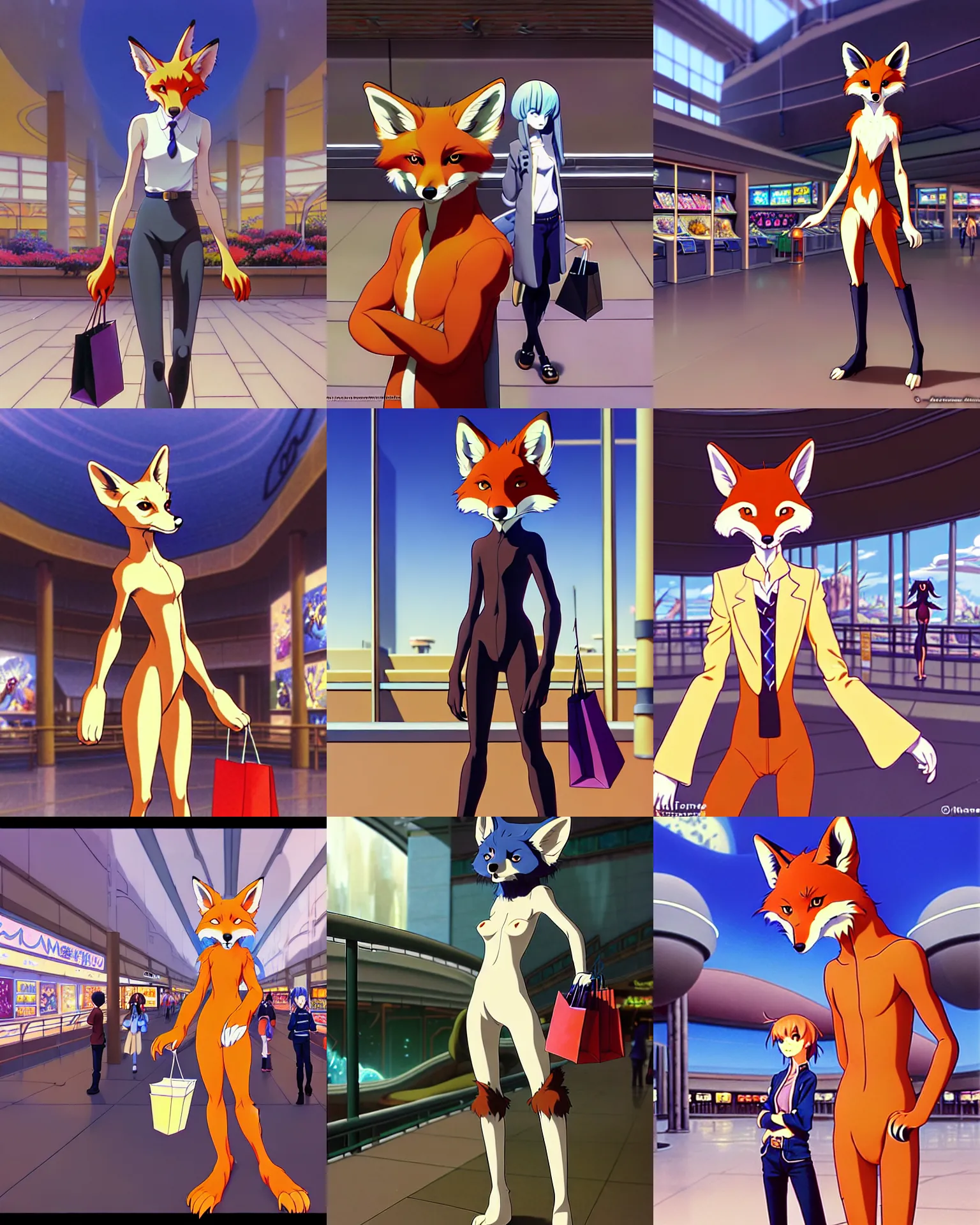 Prompt: anthro art commission of an anthropomorphic natural furry ( ( ( fox ) ) ) person shopping at a futuristic mall, photorealistic, detailed key anime art, makoto shinkai, james gurney, don bluth!!, disney!!, hibbary!!, dark natasha, goldenwolf, furaffinity, fursona, greg rutkowski