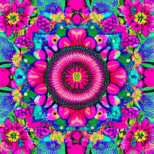 Prompt: flower optical illusion of infinite depth perspective pointillism style