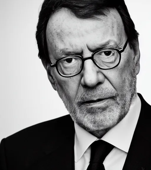 Prompt: A dramatic portrait of Mariano Rajoy, black and white, studio lighting