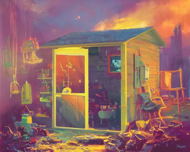 Prompt: IKEA catalogue photo of a shed, by Paul Lehr