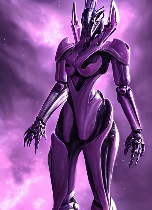 Image similar to cinematic goddess body shot, galactic sized proportional stunning beautiful hot female warframe, sleek mecha female dragon head, metal ears, led purple eyes, smooth fuschia skin, smooth silver armor, floating in space, holding a galaxy, epic proportions, epic size, epic scale, furry art, dragon art, giantess art, warframe fanart, furaffinity, octane