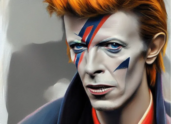 Image similar to David Bowie, concept art oil painting by Jama Jurabaev, extremely detailed, brush hard, artstation