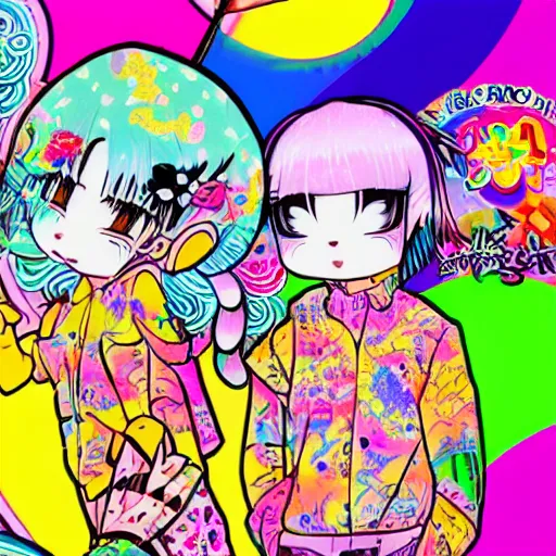 Prompt: Lisa Frank and Yoshitomo Nara