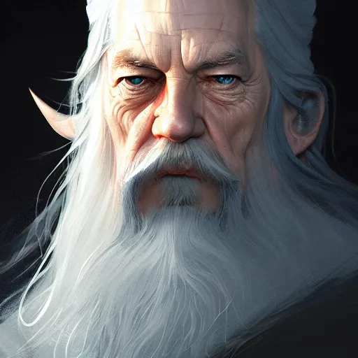 Image similar to portrait of gandalf the white 4 k, concept art, by wlop, ilya kuvshinov, artgerm, krenz cushart, greg rutkowski, pixiv. cinematic dramatic atmosphere, sharp focus, volumetric lighting, cinematic lighting, studio quality