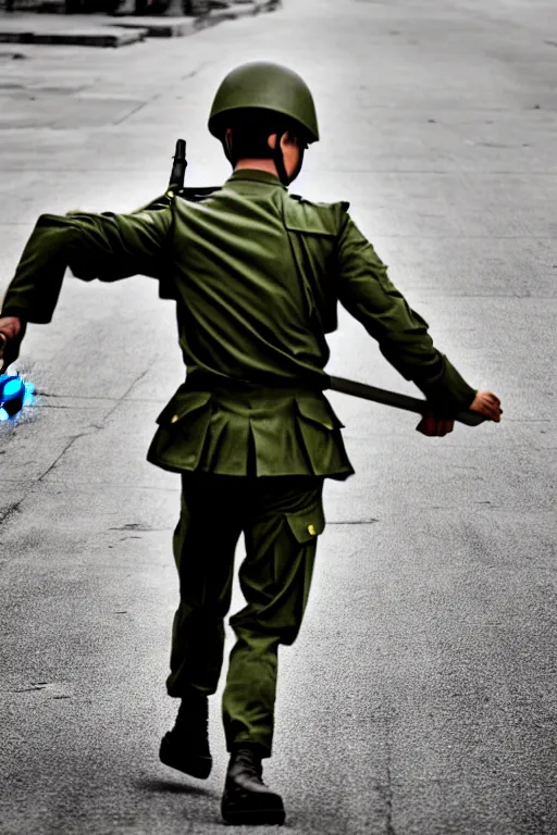 Prompt: vietnam soldier with skateboard, photography, pulitzer style, hyperrealistic, vogue magazine photo style, dynamic composition, intricate, comfort posse, smooth, sharp focus, captured by nikon d 8 5 0, 4 k, full body. by daniel berehulak