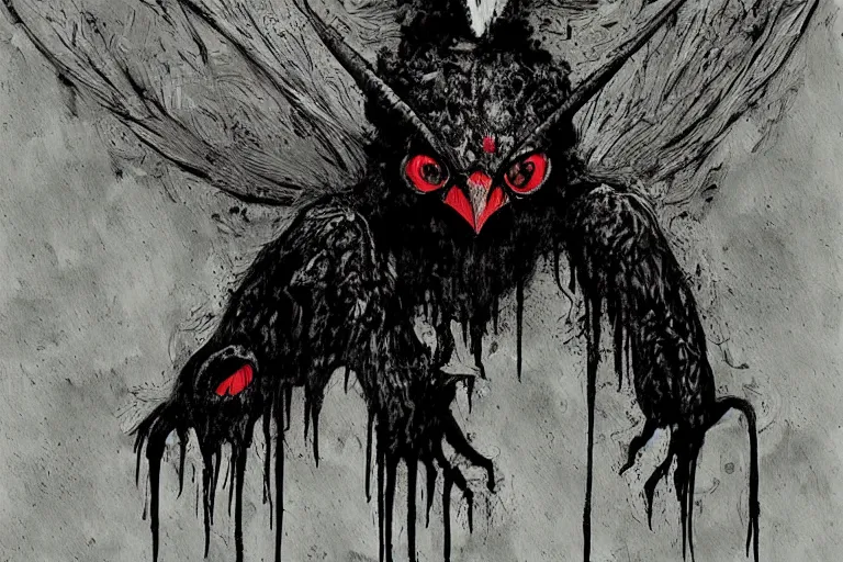 Image similar to mad horror painting of mothman by ben templesmith