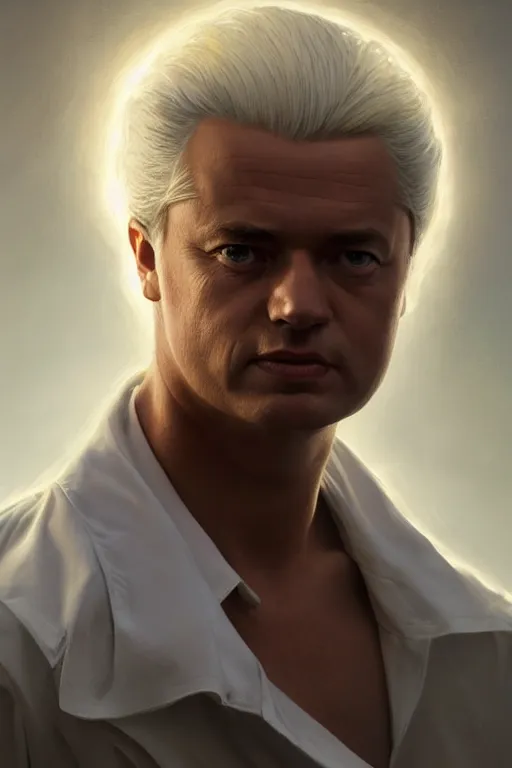 Prompt: geert wilders as an angel, anatomy, bathed in light, highly detailed, photorealistic, artstation, smooth, sharp focus, illustration, unreal engine 5, 8 k, art by artgerm and greg rutkowski and edgar maxence