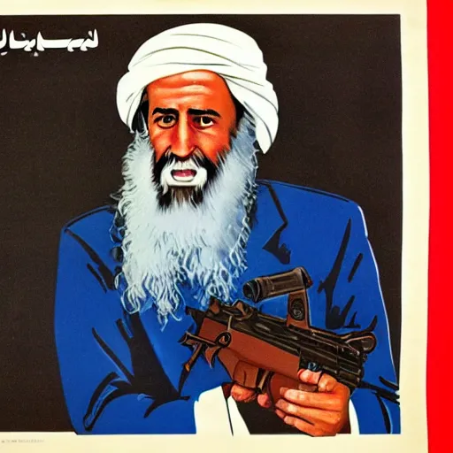 Image similar to islamic soviet propaganda poster of joe biden as osama bin laden in afghanistan