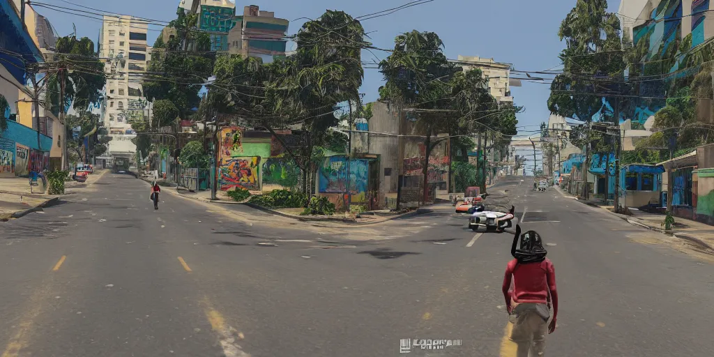 Image similar to 4 grados norte in guatemala city if it was a game like grand theft auto v first person view, with realistic visuals and award winning gameplay, graffitis