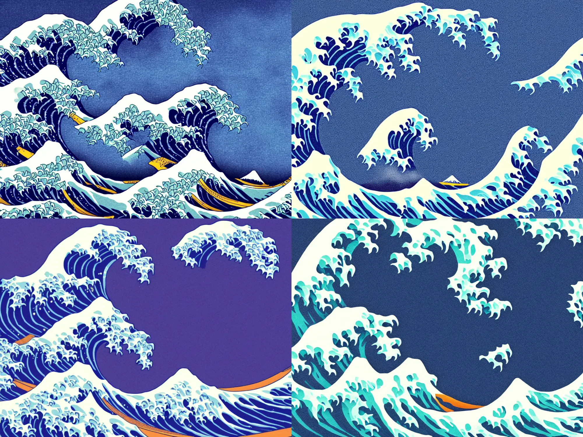 Prompt: the great wave made from geometric shapes, synthwave colours