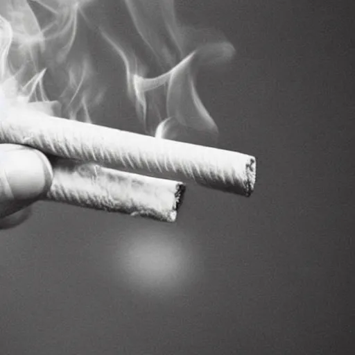 Image similar to Close-up of highly realistic hand holding cigarette with smoke, vintage photo,