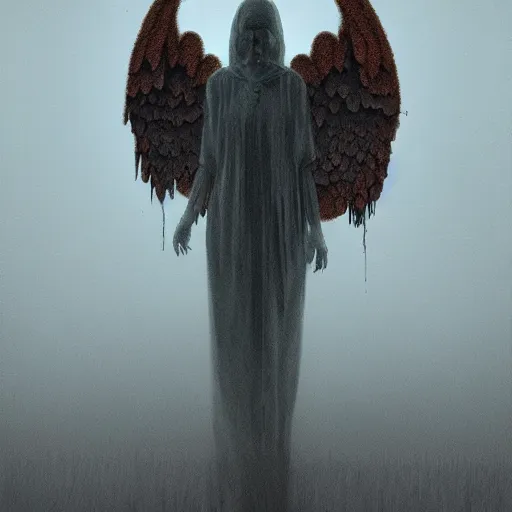 Image similar to angel of death collecting souls in the style of zdzislaw beksinski, horrific, digital painting, CG render, unreal, fantasy, dramatic, concept art, artstation, smooth, sharp focus