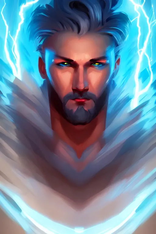 Image similar to the god zeus, lightning, portrait, sharp focus, digital art, concept art, dynamic lighting, epic composition, subsurface scattering, trending on artstation, by emylie boivin 1. 0, rossdraws 2. 0