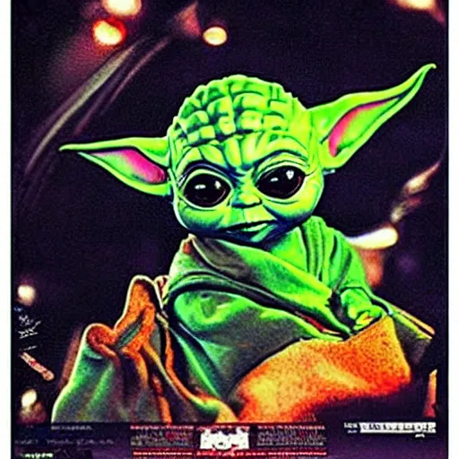 Image similar to baby yoda in batman forever, movie poster art