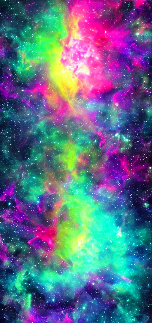 Prompt: Deep space scene nebula. Artgerm. psychedelic. neon colors