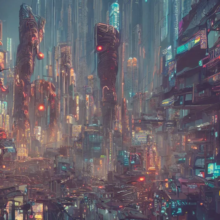 Image similar to the giant flesh golem destroying cyberpunk city underwater