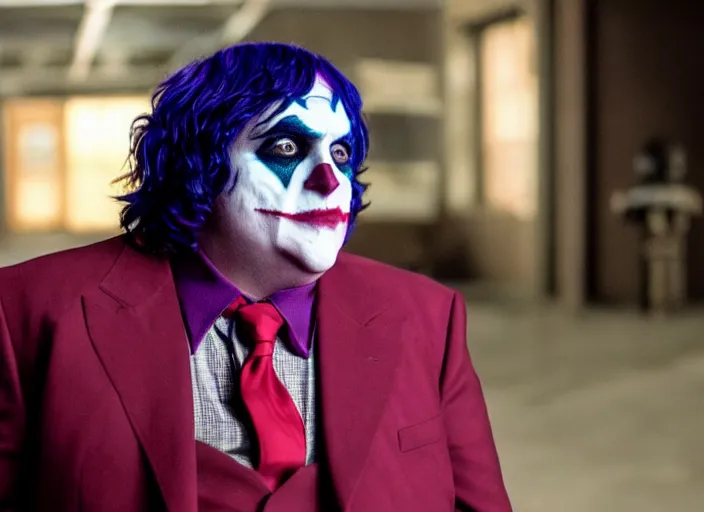 Image similar to film still of andy milonakis as the joker in the new batman movie, 4 k