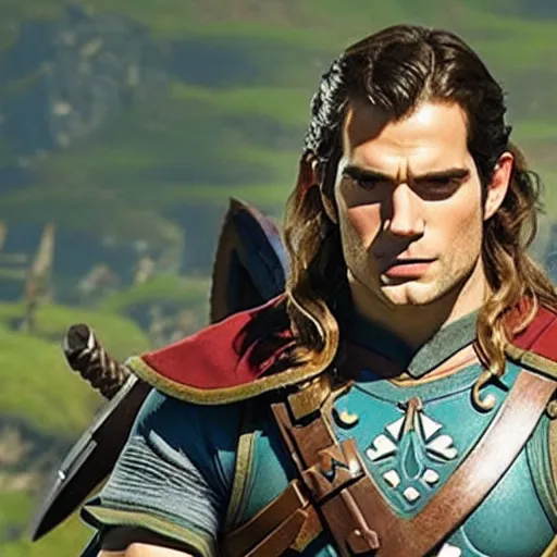 Image similar to Henry Cavill as Link in The Legend of Zelda Breath of the Wild