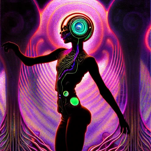 Image similar to extremely psychedelic beautiful brutalist cyborg ballerina organism infected by night. intricate, elegant, highly detailed, extremely lifelike photorealistic digital painting, artstation. steichen, gaston bussiere, tom bagshaw, brutalist cyberpunk alphonse mucha, geiger. elegant minimalism. anatomically correct. sharp focus. black. surreal lush cosmic hallucination