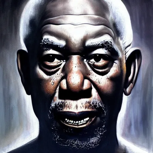 Image similar to ultra realistic portrait painting of morgan freeman as voldemort, art by frank frazetta, 4 k, ultra realistic, highly detailed, epic lighting