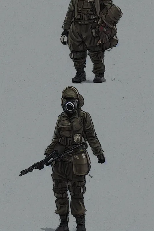 Image similar to medieval british sas female operative with the standard s 1 0 gas mask and the black uniform, artstation, trending on artstation, establishing shot, by simon stalenhag