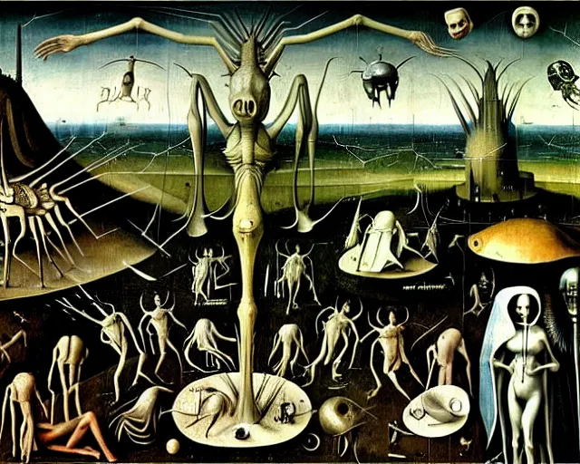 Image similar to realistic detailed photo of the miracle of life by H.R.Giger, hieronymus bosch H 768