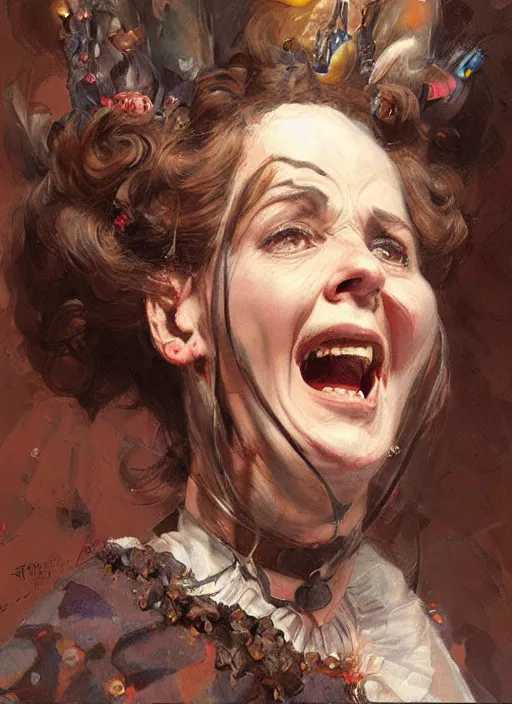 Image similar to close up concept art of a loud victorian woman, by sabbas apterus, by donato giancola