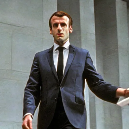 Image similar to Emmanuel Macron buzzing in American Psycho (1999)