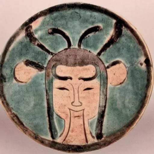 Image similar to ancient chinese ceramic depicting bjork