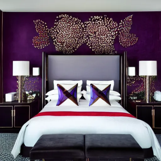 Image similar to bedroom at extremely expensive hotel in miami. high - fashion boutique hotel. dramatic art. detailed beautiful photography.