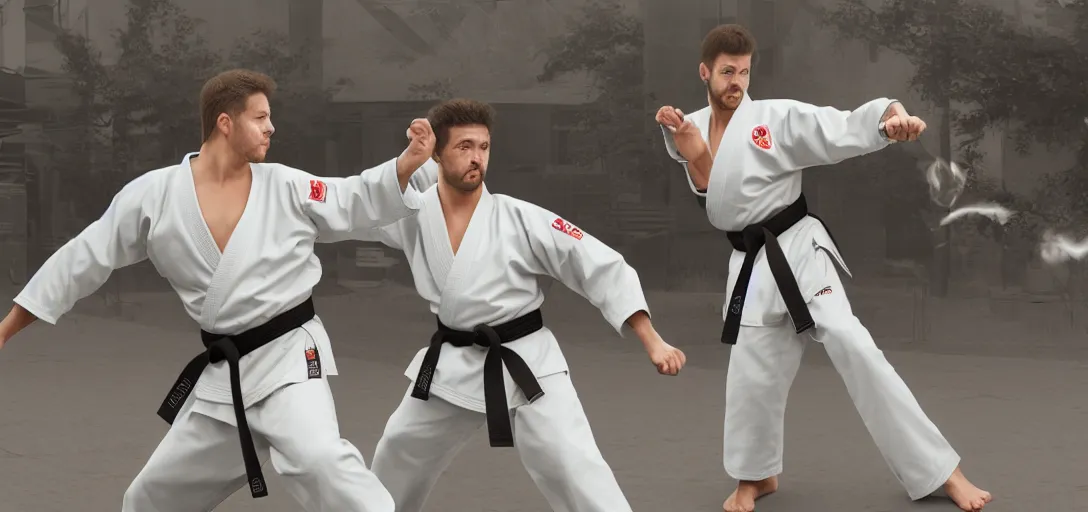 Prompt: Karate Kyle beats the crap out of Bad Luck Brian, Realistic, 4k Resolution, 8k Resolution, Detailed, Very Detailed, Highly Detailed, HD Quality, Digital Art, Trending on Artstation