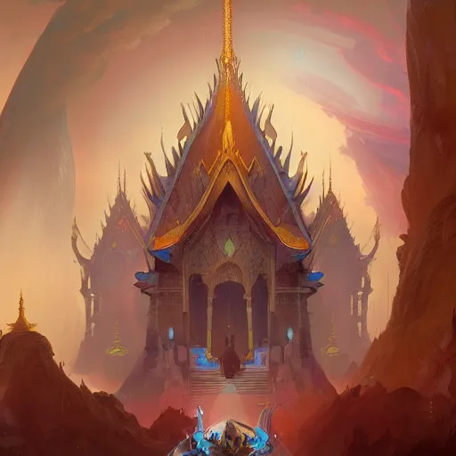 Image similar to grand palace temple for leader of galactic empire by peter mohrbacher, vivid colors, matte painting, 8K, concept art, mystical color scheme, trending on artstation