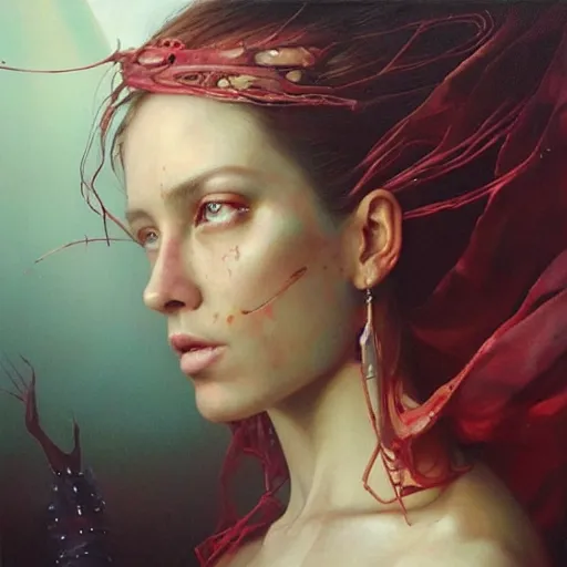 Prompt: a hyperrealistic acrylic on canvas portrait painting of the Venus Queen by Greg Rutkowski, Artgerm and Beksinski. Epic fantasy art.