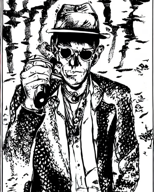 Image similar to Hunter S. Thompson drawn by Eiichiro Oda, manga, hand drawn, ink