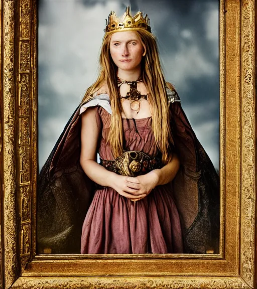 Prompt: portrait_photo_of_a_stunningly beautiful norse maiden queen, 19th century, hyper detailed by Annie Leibovitz, Steve McCurry, David Lazar, Jimmy Nelsson, professional photography