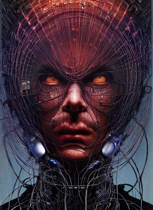 Prompt: dark biopunk man coding character, a lot of wires around, depth of field, by francis bacon, by ayami kojima, by amano, by karol bak, greg hildebrandt, by mark brooks, by alex grey, by zdzisław beksinski, by takato yamamoto, radiant colors, ultra detailed, high resolution, wrapped thermal background