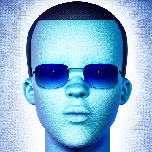 Prompt: 4k. HDR. Award-winning. Raytracing. Global illumination. Ambient occlusion. Blue color scheme. portrait. Octane render of a cool abstract geometric transparent head forum avatar character wearing stylish sunglasses. Futuristic. badass. interesting. intriguing. stylish.