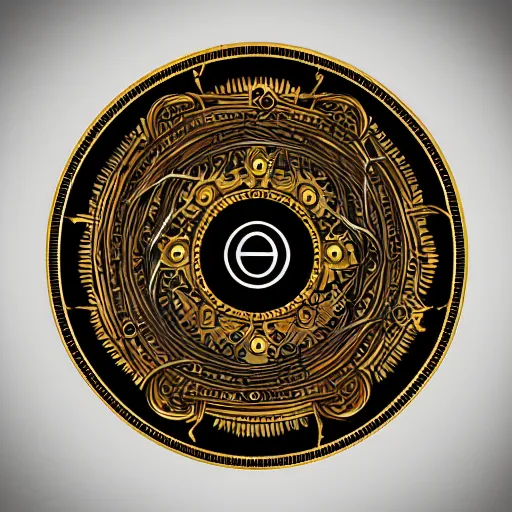 Image similar to intricate and detailed arcane symbol, circular, symmetrical, golden hues, black background, artstation, 4 k