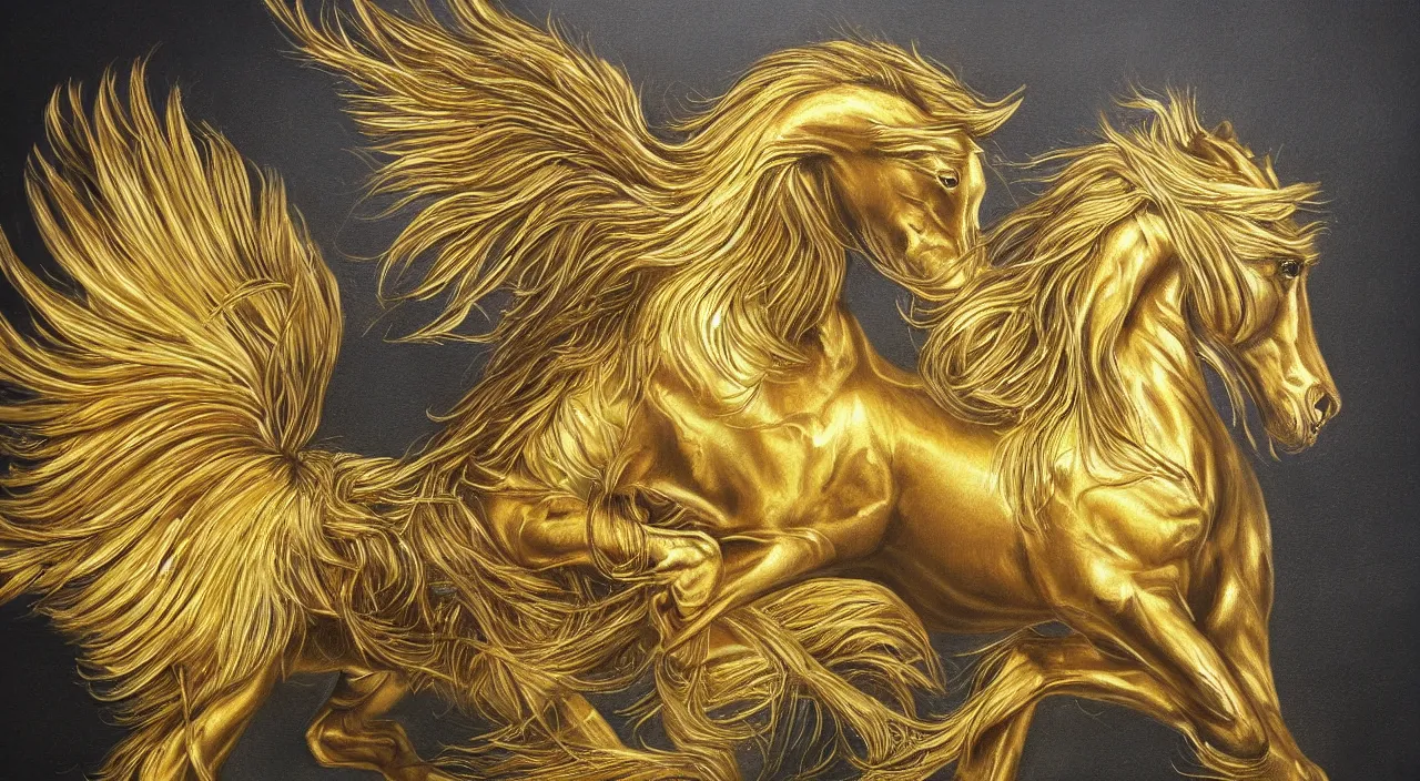 Image similar to a beautiful golden pegasus, realistic, detailed, painting