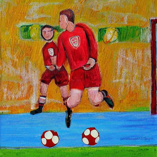 Prompt: goal keeper flying to catch a soccer ball with wings, rennasainse painting