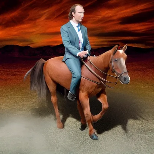 Prompt: saul goodman riding a pony.