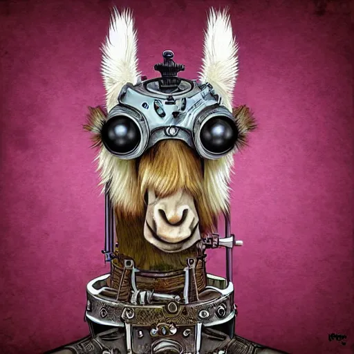 Prompt: a steampunk llama, digital art