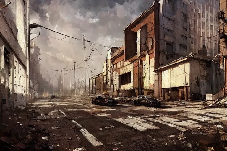Image similar to derelict soviet street cinematic clean art darek zabrocki,