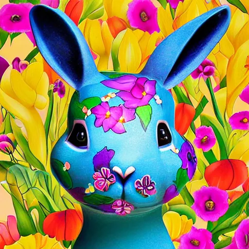 Image similar to The body art is a beautiful and playful work that perfectly encapsulates the artist's unique style. The body art features a rabbit made out of ceramic, which is surrounded by brightly colored flowers. The work is both charming and sophisticated, and it is sure to bring a smile to any viewer's face. vector art by David LaChapelle ultradetailed, random